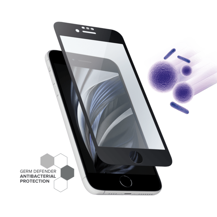 Protection d'écran antibactérienne en verre trempé ultra-résistant à bords  incurvés pour Apple iPhone SE 2022, Noir, Apple iPhone SE 2022