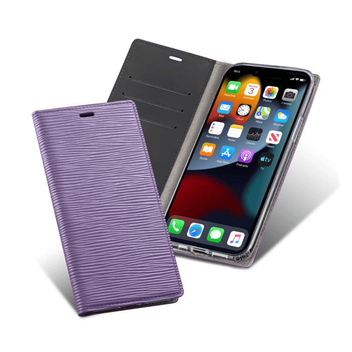 Diarycase 2.0 Coque clapet en cuir véritable avec support aimanté pour Apple iPhone 13, Violet Lilas