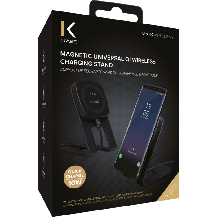 Support de recharge sans fil Qi universel magnétique (Charge rapide 10W), Noir