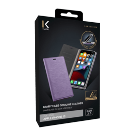 Diarycase 2.0 Coque clapet en cuir véritable avec support aimanté pour Apple iPhone 13, Violet Lilas