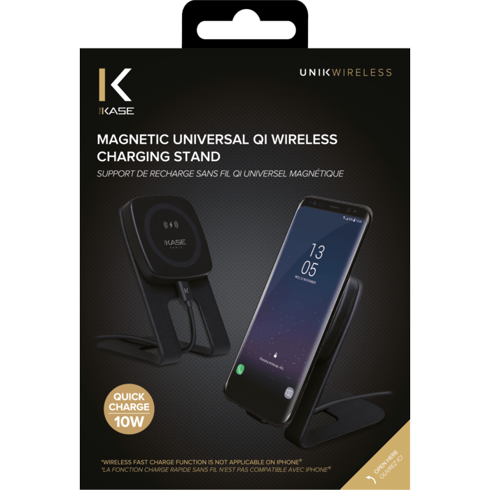 Support de recharge sans fil Qi universel magnétique (Charge rapide 10W), Noir