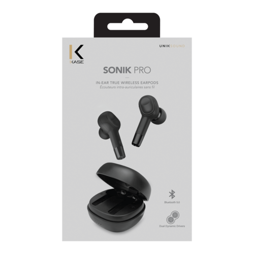 Écouteurs sans fil Sonik Pro intra-auriculaires avec boîtier de chargement,  Noir onyx - The Kase
