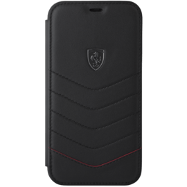 Ferrari Coque clapet en cuir véritable matelassé pour Apple iPhone XR, Noir