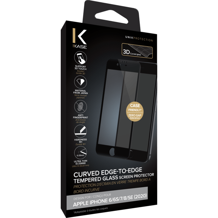 Protection d'écran en verre trempé Bord à Bord Incurvé pour Apple iPhone 6/6s/7/8/SE 2020, Noir