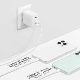 Chargeur Mural Trois Port Supreme+ Power GaN Fabriqué Avec du 100% Plastique Recyclé - 65W (PPS), Blanc