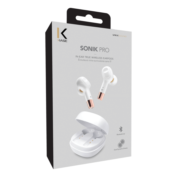 Écouteurs sans fil Sonik Pro intra-auriculaires avec boîtier de chargement, Blanc perle